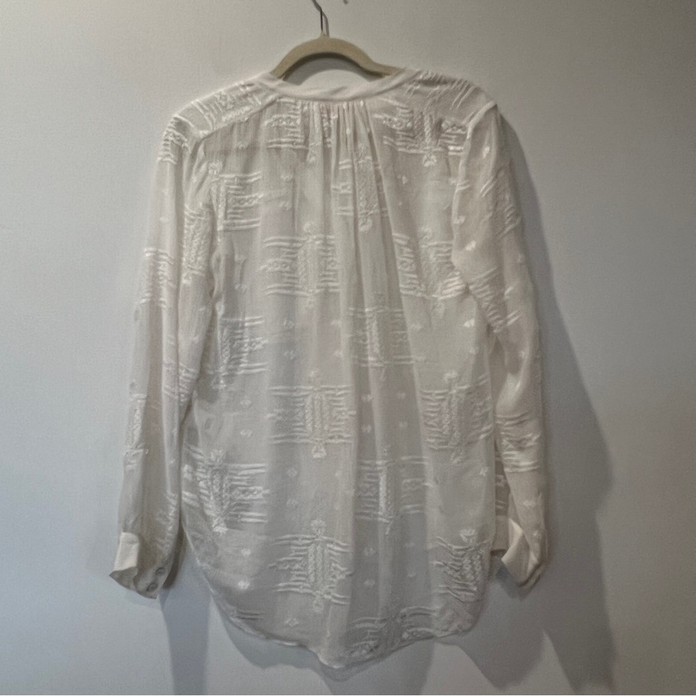 REBECCA TAYLOR 100% Silk Ivory blouse Button Front Sz 2 Sheer Bohemian Boho - Picture 2 of 10